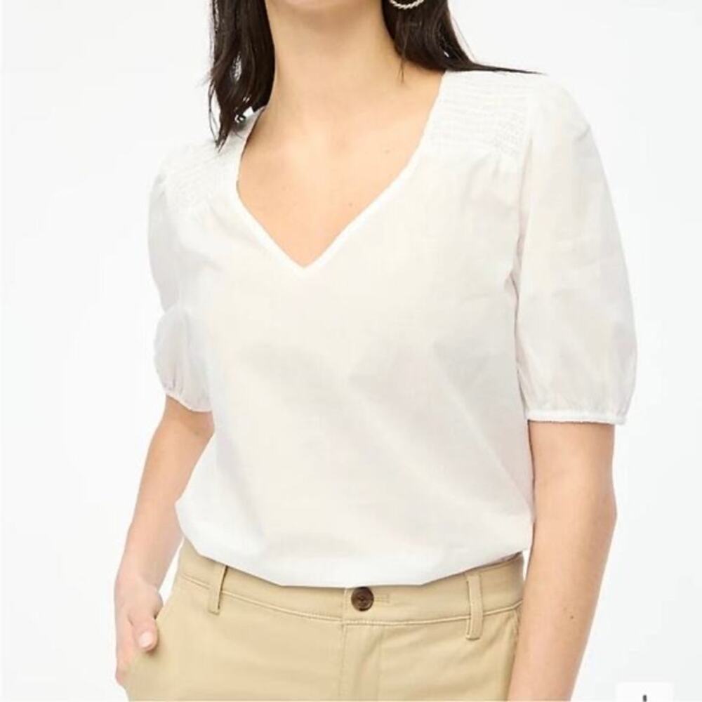 J. Crew Factory Short Sleeve V-Neck Top in White Size Large